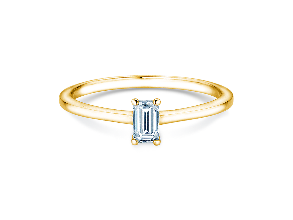Verlobungsring Emerald Cross in 14K Gelbgold mit Labordiamant 0,25ct D/IF