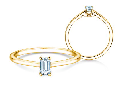 Verlobungsring Emerald Cross in 18K Gelbgold mit Diamant 0,20ct G/VS