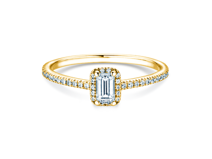 Verlobungsring Emerald Halo Pavé in 14K Gelbgold mit Diamanten 0,75ct G/VS