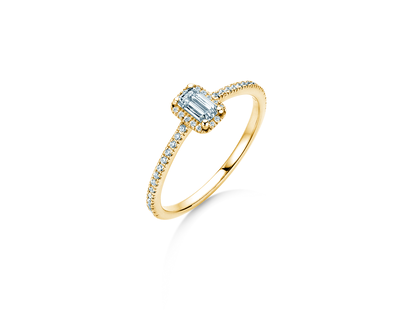 Verlobungsring Emerald Halo Pavé in 14K Gelbgold mit Diamanten 0,75ct G/VS