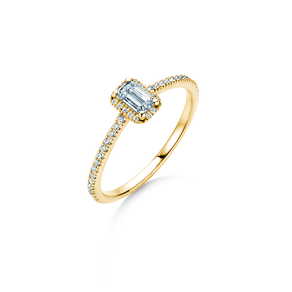 Verlobungsring Emerald Halo Pavé in 14K Gelbgold mit Diamanten 0,75ct G/VS
