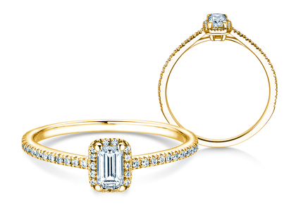 Verlobungsring Emerald Halo Pavé in 14K Gelbgold mit Diamanten 0,75ct G/VS