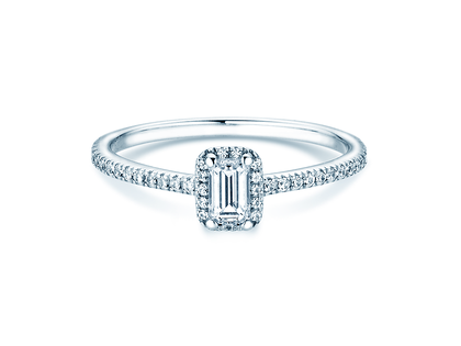 Verlobungsring Emerald Halo Pavé in 14K Weißgold mit Labordiamanten 0,75ct E/VS