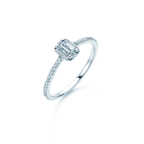 Verlobungsring Emerald Halo Pavé in 14K Weißgold mit Labordiamanten 0,75ct E/VS