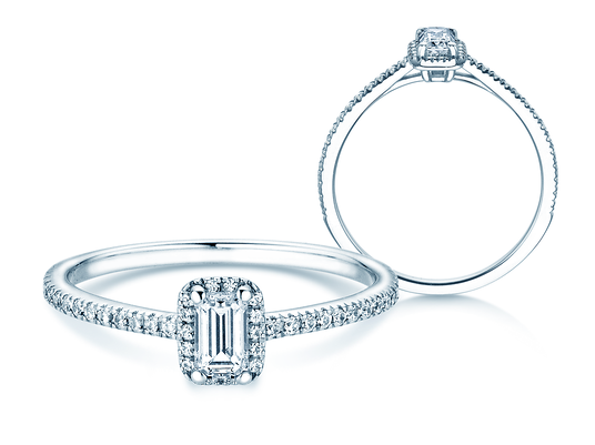 Verlobungsring Emerald Halo Pavé in 14K Weißgold mit Diamanten 0,75ct G/VS
