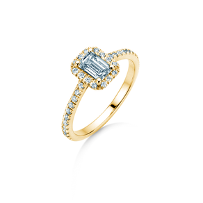 Verlobungsring Emerald Halo Pavé in 9K Gelbgold mit Labordiamanten 2,02ct E/VS