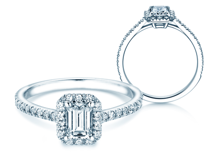 Verlobungsring Emerald Halo Pavé in 14K Weißgold mit Diamanten 1,08ct G/VS