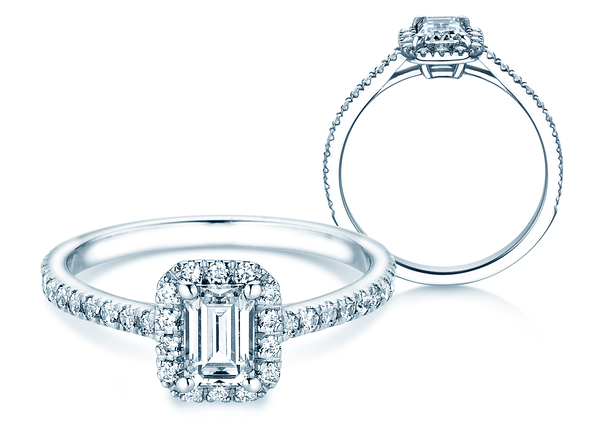 Verlobungsring Emerald Halo Pavé in 14K Weißgold mit Diamanten 1,08ct G/VS