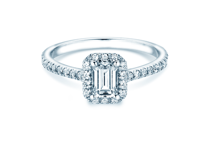 Verlobungsring Emerald Halo Pavé in 14K Weißgold mit Diamanten 1,08ct G/VS