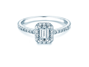 Verlobungsring Emerald Halo Pavé in 14K Weißgold mit Diamanten 1,08ct G/VS