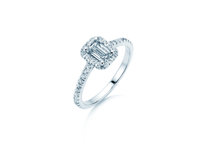 Verlobungsring Emerald Halo Pavé in 14K Weißgold mit Diamanten 1,08ct G/VS