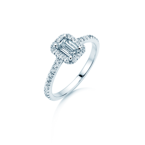 Verlobungsring Emerald Halo Pavé in 14K Weißgold mit Diamanten 1,08ct G/VS