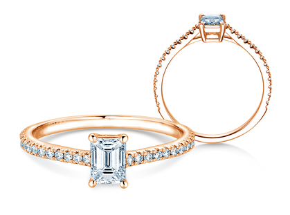 Verlobungsring Emerald Pavé in 14K Roségold mit Diamanten 0,40ct G/VS
