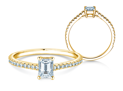 Verlobungsring Emerald Pavé in 14K Gelbgold mit Diamanten 0,40ct G/VS