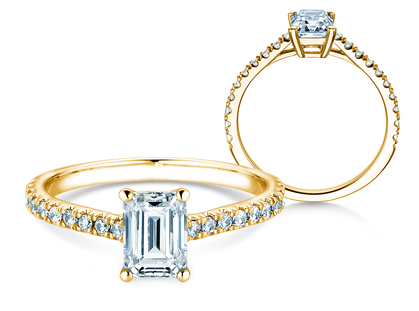 Verlobungsring Emerald Pavé in Gelbgold