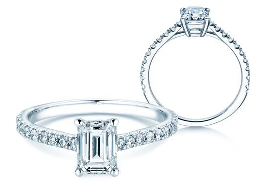 Verlobungsring Emerald Pavé in Weißgold