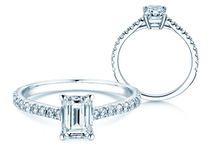 Verlobungsring Emerald Pavé in Weißgold