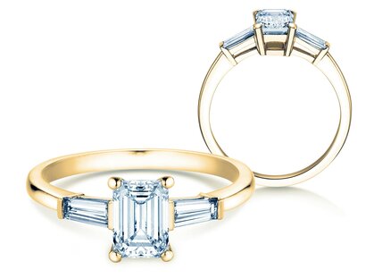 Verlobungsring Emerald Tapered Baguette in 18K Gelbgold mit Diamanten 0,41ct G/VS