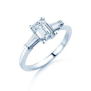 Verlobungsring Emerald Tapered Baguette in 14K Weißgold mit Diamanten 0,41ct G/VS