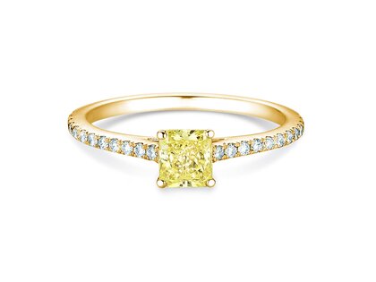 Verlobungsring Fancy Yellow Cushion Pavé in 14K Gelbgold mit Diamanten 0,77ct G/SI