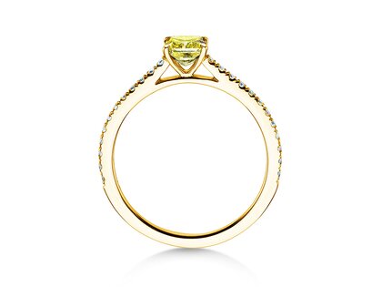Verlobungsring Fancy Yellow Cushion Pavé in 14K Gelbgold mit Diamanten 0,77ct G/SI