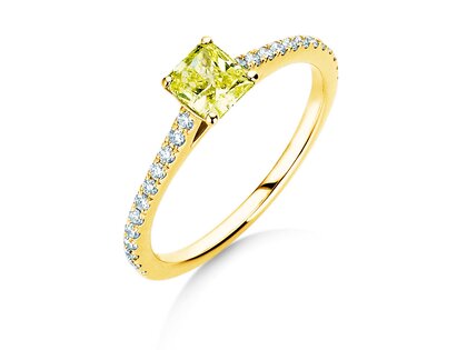 Verlobungsring Fancy Yellow Cushion Pavé in 14K Gelbgold mit Diamanten 0,77ct G/SI