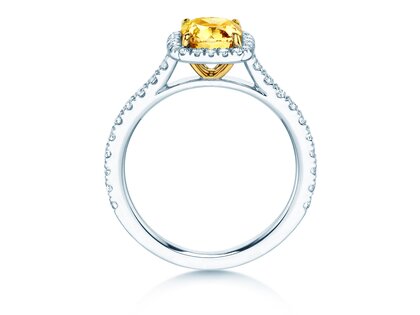 Verlobungsring Fancy Yellow Halo Cushion Pavé in 9K Weißgold mit Diamanten 1,81ct G/SI