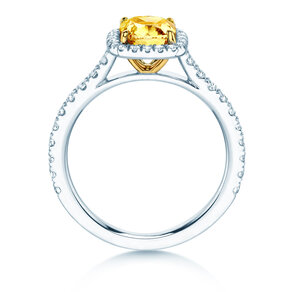 Verlobungsring Fancy Yellow Halo Cushion Pavé in 9K Weißgold mit Diamanten 1,81ct G/SI