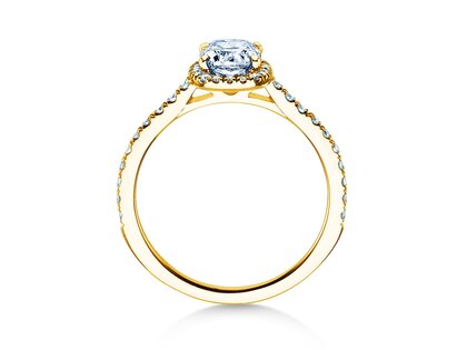 Verlobungsring Halo Cushion Pavé in 9K Gelbgold mit Labordiamanten 1,30ct E/VS