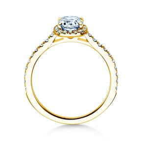 Verlobungsring Halo Cushion Pavé in 9K Gelbgold mit Labordiamanten 1,30ct E/VS