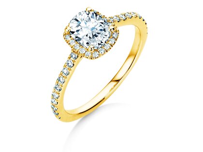 Verlobungsring Halo Cushion Pavé in 9K Gelbgold mit Labordiamanten 1,30ct E/VS