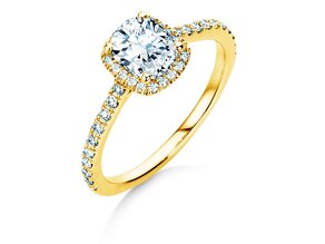 Verlobungsring Halo Cushion Pavé in 9K Gelbgold mit Labordiamanten 1,30ct E/VS