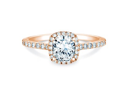 Verlobungsring Halo Cushion Pavé in 9K Roségold mit Diamanten 0,80ct G/SI
