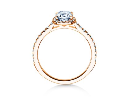 Verlobungsring Halo Cushion Pavé in 9K Roségold mit Diamanten 0,80ct G/SI