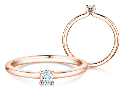 Verlobungsring Oval Clean in 9K Roségold mit Diamant 0,08ct G/SI