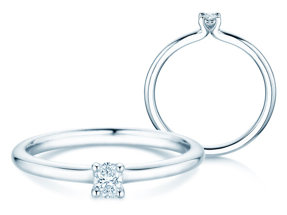 Verlobungsring Oval Clean in 14K Weißgold mit Diamant 0,16ct G/SI