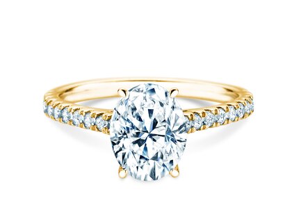 Verlobungsring Oval Hidden Halo Pavé in 9K Gelbgold mit Labordiamanten 0,50ct E/VS