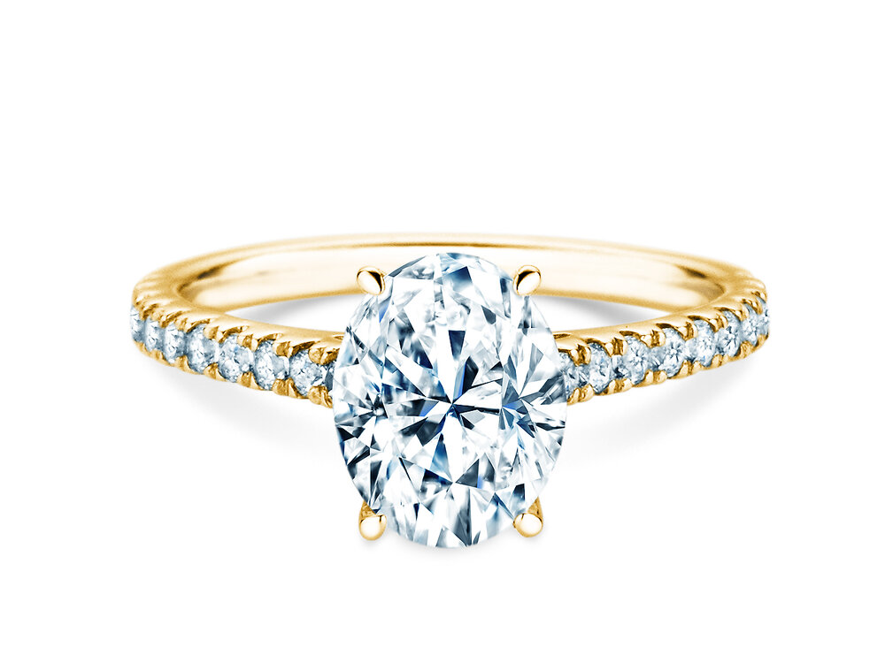 Verlobungsring Oval Hidden Halo Pavé in 14K Gelbgold mit Labordiamanten 1,78ct E/VS