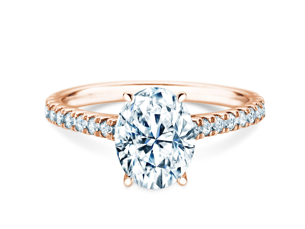 Verlobungsring Oval Hidden Halo Pavé in 14K Roségold mit Labordiamanten 0,50ct E/VS