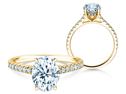 Verlobungsring Oval Hidden Halo Pavé in 14K Gelbgold mit Diamanten 0,50ct G/SI