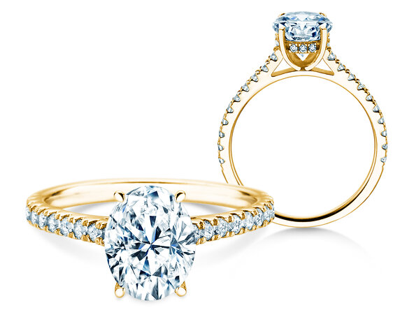 Verlobungsring Oval Hidden Halo Pavé in 9K Gelbgold mit Labordiamanten 0,50ct E/VS