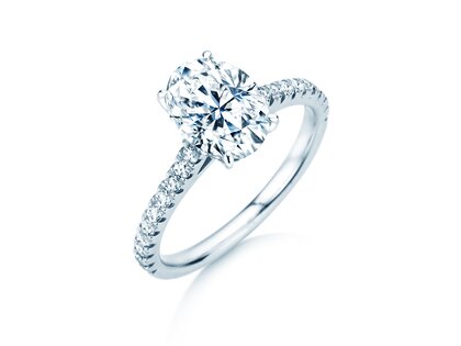 Verlobungsring Oval Hidden Halo Pavé in 14K Weißgold mit Diamanten 0,50ct G/SI