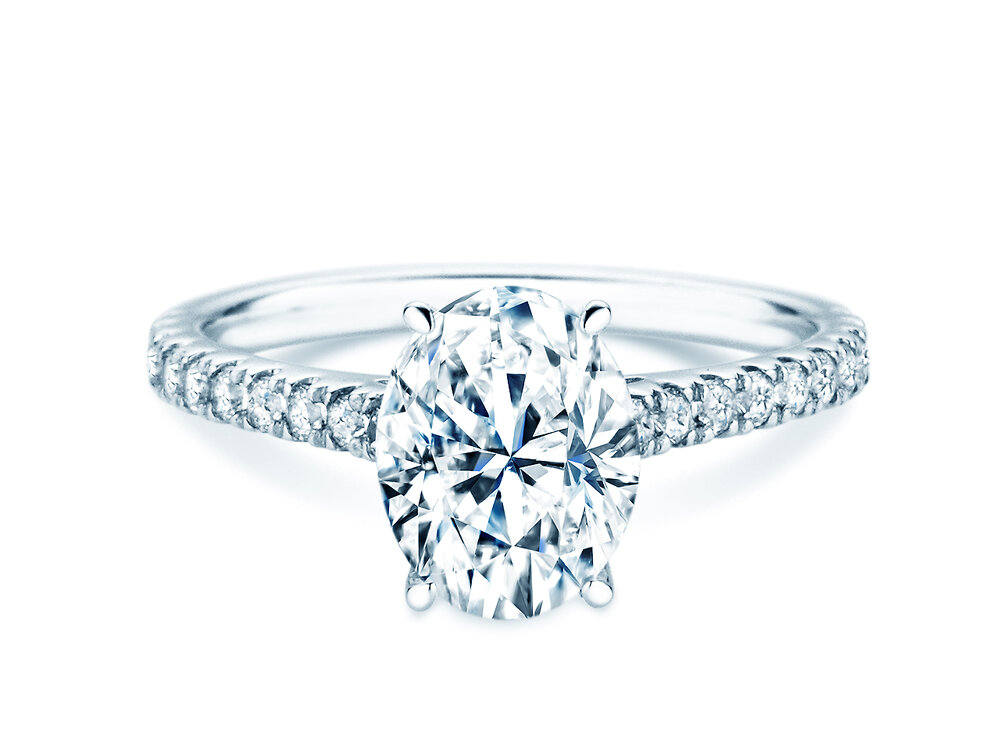 Verlobungsring Oval Hidden Halo Pavé in Platin 950/- mit Diamanten 2,36ct G/SI