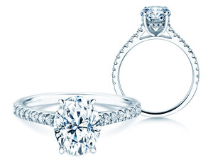 Verlobungsring Oval Hidden Halo Pavé in Weißgold