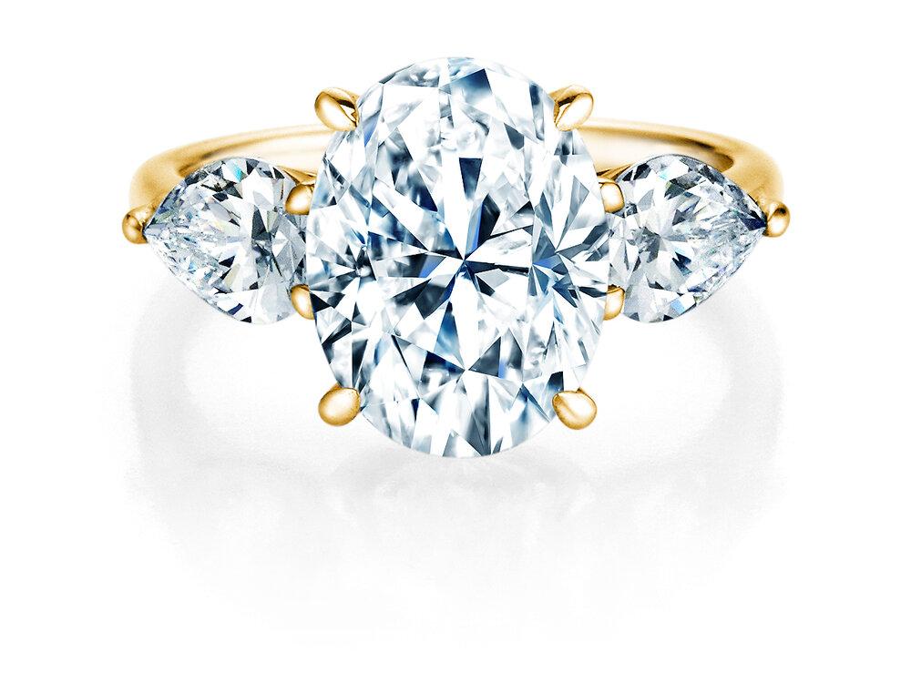 Verlobungsring Oval Pear Cut in 18K Gelbgold mit Labordiamanten 2,70ct E/VS
