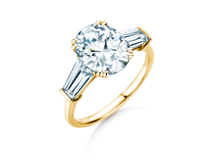 Verlobungsring Oval Tapered Baguette in 9K Gelbgold mit Diamanten 0,41ct G/SI
