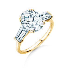 Verlobungsring Oval Tapered Baguette in 9K Gelbgold mit Diamanten 0,41ct G/SI