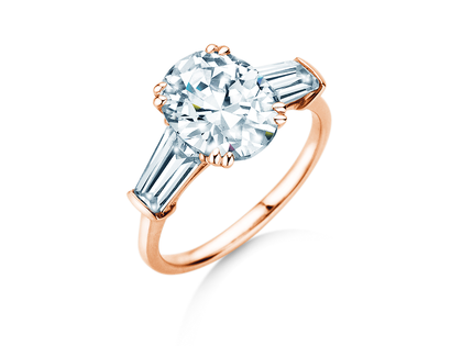 Verlobungsring Oval Tapered Baguette in 9K Roségold mit Labordiamanten 0,70ct E/VS