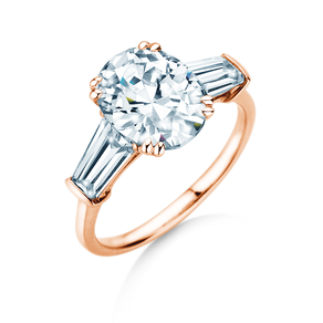 Verlobungsring Oval Tapered Baguette in 9K Roségold mit Labordiamanten 0,70ct E/VS