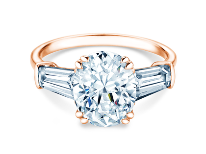Verlobungsring Oval Tapered Baguette in 9K Roségold mit Labordiamanten 0,70ct E/VS